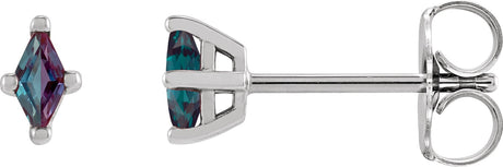 14K Gold Lab-Grown Alexandrite Lozenge 4-Prong Stud Earrings - White Gold