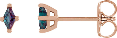 14K Gold Lab-Grown Alexandrite Lozenge 4-Prong Stud Earrings - Rose Gold