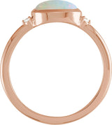14K Gold Natural White Opal Bezel-Set Cabochon Ring – .03 CTW - Rose Gold - view 4