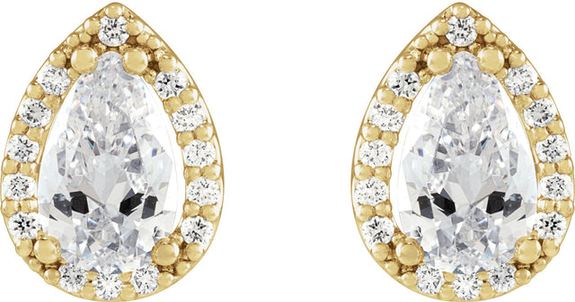 14K Gold Natural Diamond Pear 4-Prong Halo-Style Low Stud Earring - Yellow Gold - view 6