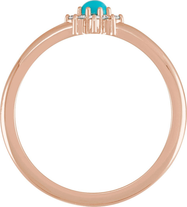 14K Gold Round Natural Turquoise Halo-Style Ring - Rose Gold - view 5