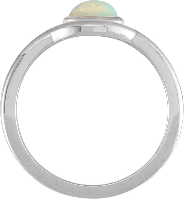 Platinum Oval Natural Ethiopian Opal Bezel-Set Cabochon Ring - view 2