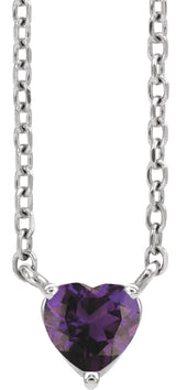 14K Gold Heart Natural Amethyst Solitaire Necklace - White Gold