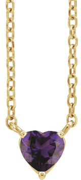 14K Gold Heart Natural Amethyst Solitaire Necklace - Yellow Gold