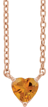 14K Gold Heart Natural Citrine Solitaire Necklace - Rose Gold
