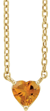 14K Gold Heart Natural Citrine Solitaire Necklace - Yellow Gold