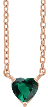 14K Gold Heart Lab-Grown Emerald Solitaire Necklace - Rose Gold