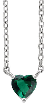 14K Gold Heart Lab-Grown Emerald Solitaire Necklace - White Gold