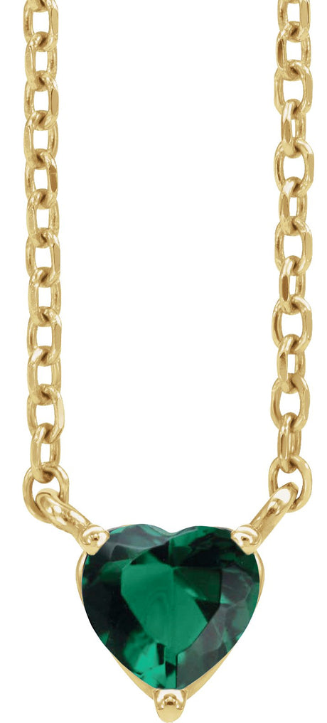14K Gold Heart Lab-Grown Emerald Solitaire Necklace - Yellow Gold
