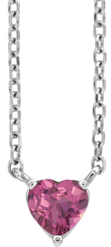 14K Gold Heart Natural Pink Tourmaline Solitaire Necklace - White Gold