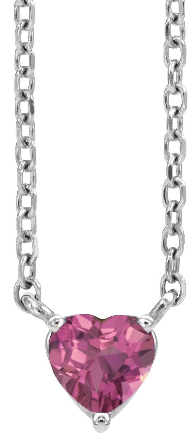 Platinum Heart Natural Pink Tourmaline Solitaire Necklace