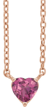 14K Gold Heart Natural Pink Tourmaline Solitaire Necklace - Rose Gold