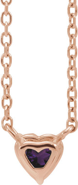 14K Gold Heart Natural Amethyst Solitaire Necklace - Rose Gold - view 3