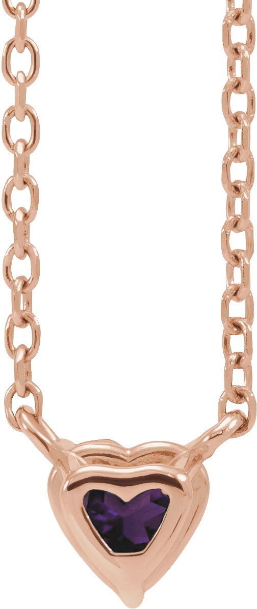 14K Gold Heart Natural Amethyst Solitaire Necklace - Rose Gold - view 3