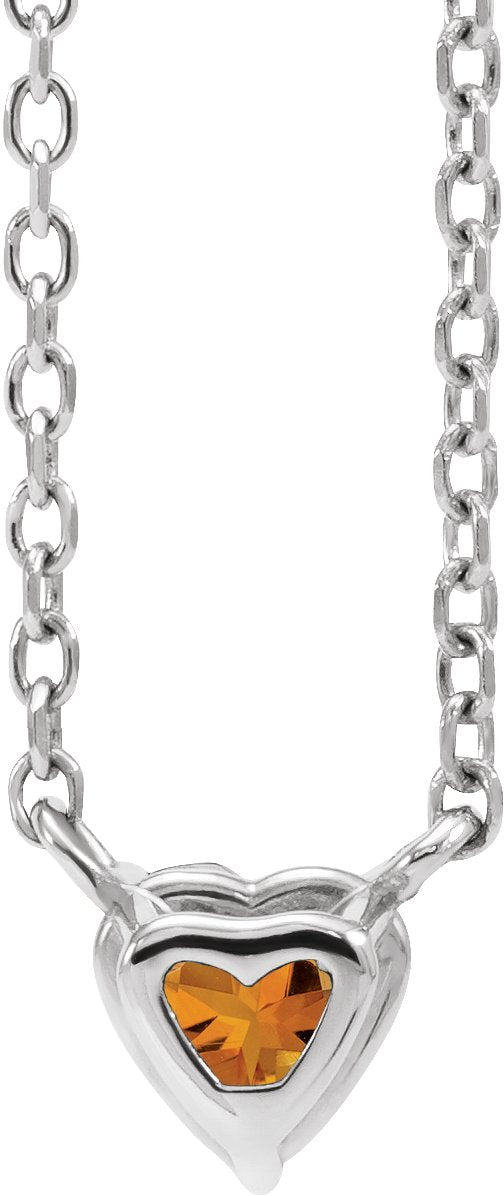 Platinum Heart Natural Citrine Solitaire Necklace - view 3