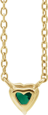 14K Gold Heart Lab-Grown Emerald Solitaire Necklace - Yellow Gold - view 3