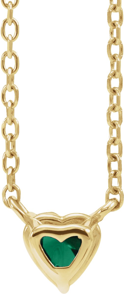 14K Gold Heart Lab-Grown Emerald Solitaire Necklace - Yellow Gold - view 3