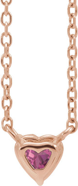 14K Gold Heart Natural Pink Tourmaline Solitaire Necklace - Rose Gold - view 3