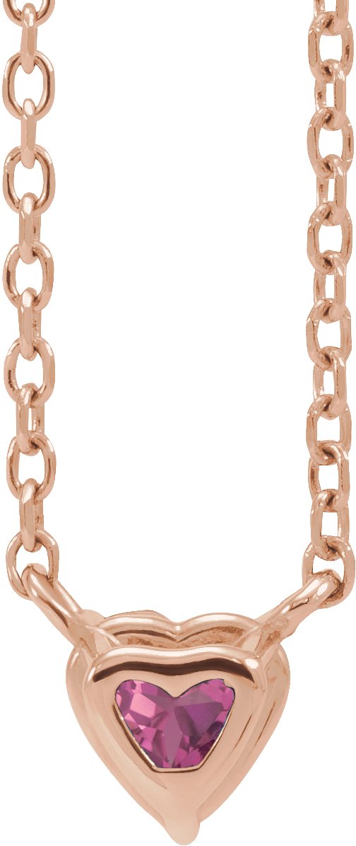 14K Gold Heart Natural Pink Tourmaline Solitaire Necklace - Rose Gold - view 3