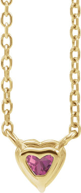 14K Gold Heart Natural Pink Tourmaline Solitaire Necklace - Yellow Gold - view 3