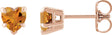 14K Gold Natural Citrine Heart 5-Prong Claw V-End Stud Earrings - Rose Gold