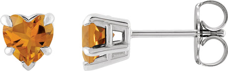 Platinum Natural Citrine Heart 5-Prong Claw V-End Stud Earrings
