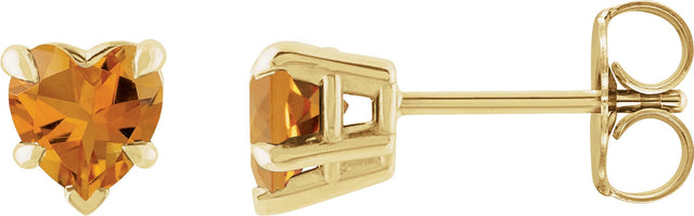 14K Gold Natural Citrine Heart 5-Prong Claw V-End Stud Earrings - Yellow Gold