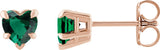 14K Gold Lab-Grown Emerald Heart 5-Prong Claw V-End Stud Earrings - Rose Gold