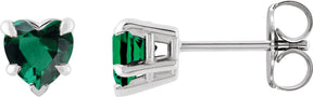 Platinum Lab-Grown Emerald Heart 5-Prong Claw V-End Stud Earrings