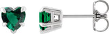 14K Gold Lab-Grown Emerald Heart 5-Prong Claw V-End Stud Earrings - White Gold