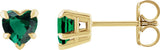 14K Gold Lab-Grown Emerald Heart 5-Prong Claw V-End Stud Earrings - Yellow Gold