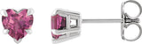 14K Gold Natural Pink Tourmaline Heart 5-Prong Claw V-End Stud Earrings - White Gold