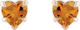 14K Gold Natural Citrine Heart 5-Prong Claw V-End Stud Earrings - Rose Gold - view 2