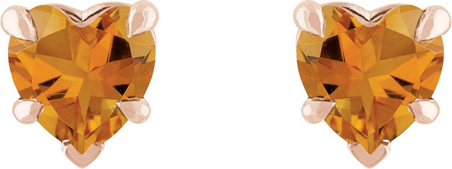 14K Gold Natural Citrine Heart 5-Prong Claw V-End Stud Earrings - Rose Gold - view 2