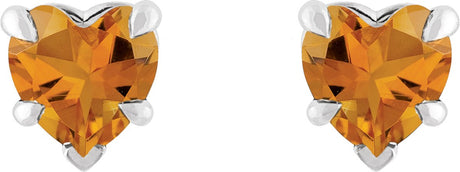 Platinum Natural Citrine Heart 5-Prong Claw V-End Stud Earrings - view 2
