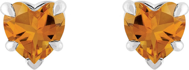 Platinum Natural Citrine Heart 5-Prong Claw V-End Stud Earrings - view 2