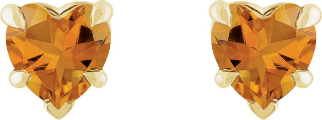 14K Gold Natural Citrine Heart 5-Prong Claw V-End Stud Earrings - Yellow Gold - view 2