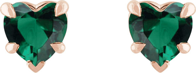 14K Gold Lab-Grown Emerald Heart 5-Prong Claw V-End Stud Earrings - Rose Gold - view 2
