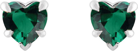 Platinum Lab-Grown Emerald Heart 5-Prong Claw V-End Stud Earrings - view 2