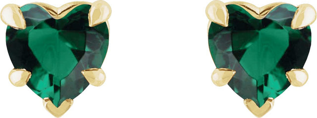 14K Gold Lab-Grown Emerald Heart 5-Prong Claw V-End Stud Earrings - Yellow Gold - view 2