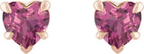 14K Gold Natural Pink Tourmaline Heart 5-Prong Claw V-End Stud Earrings - Rose Gold - view 2