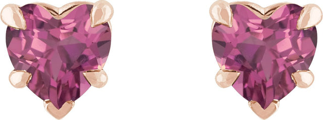 14K Gold Natural Pink Tourmaline Heart 5-Prong Claw V-End Stud Earrings - Rose Gold - view 2
