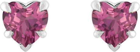 Platinum Natural Pink Tourmaline Heart 5-Prong Claw V-End Stud Earrings - view 2
