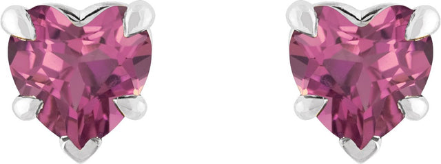 Platinum Natural Pink Tourmaline Heart 5-Prong Claw V-End Stud Earrings - view 2