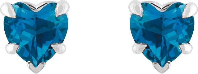 14K Gold Natural London Blue Topaz Heart 5-Prong Claw V-End Stud Earrings - White Gold - view 2