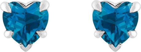 Platinum Natural London Blue Topaz Heart 5-Prong Claw V-End Stud Earrings - view 2