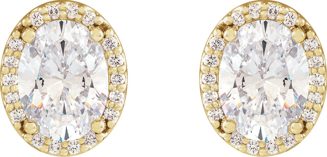14K Gold Natural Diamond Oval 4-Prong Halo-Style Low Stud Earring - Yellow Gold - view 4