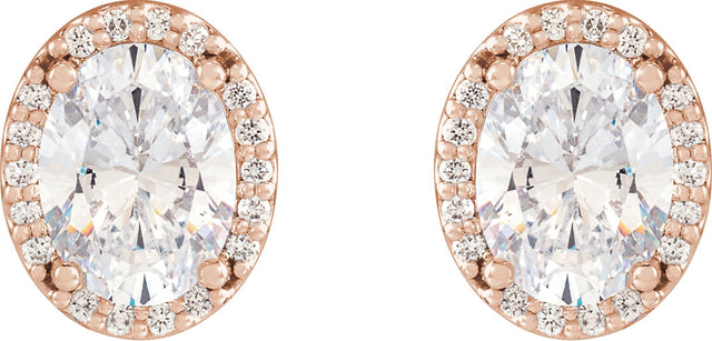 14K Gold Natural Diamond Oval 4-Prong Halo-Style Low Stud Earring - Rose Gold - view 4