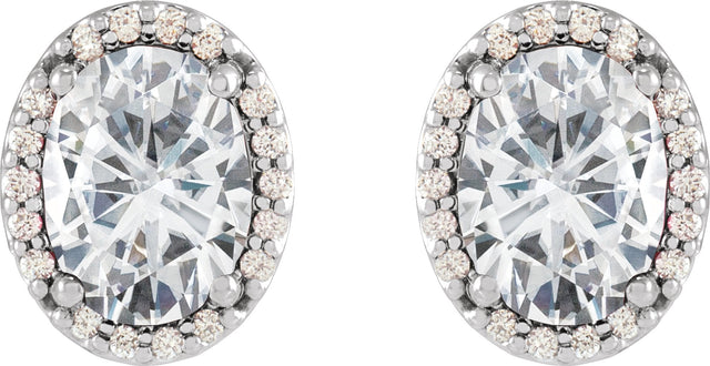 Platinum Lab-Grown Moissanite Oval 4-Prong Halo-Style Low Stud Earring - view 4