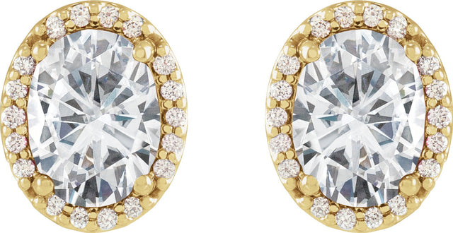 14K Gold Lab-Grown Moissanite Oval 4-Prong Halo-Style Low Stud Earring - Yellow Gold - view 4